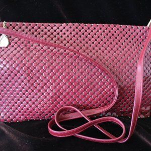 VTG Whiting & Davis Red Mesh Formal Party Clutch Bag W/ Detachable Chain